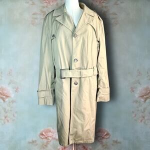 Vintage Botany 500 Beige Plaid Lining Cotton Blend Button Up Belted Trench Coat